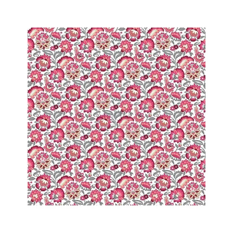 Tissu coton Gange Enduit motif fleurs rose