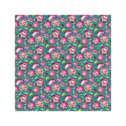 Tissu coton Gange Enduit motif fleurs Turquoise et rose