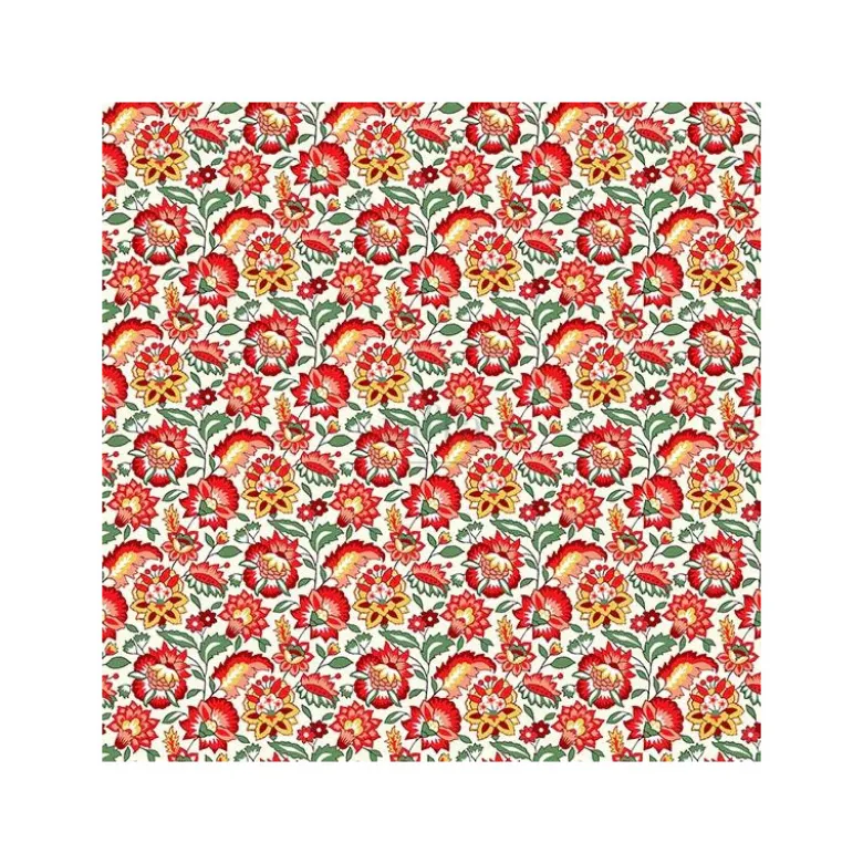 Tissu coton Gange motif fleurs rouges - OEKO TEX