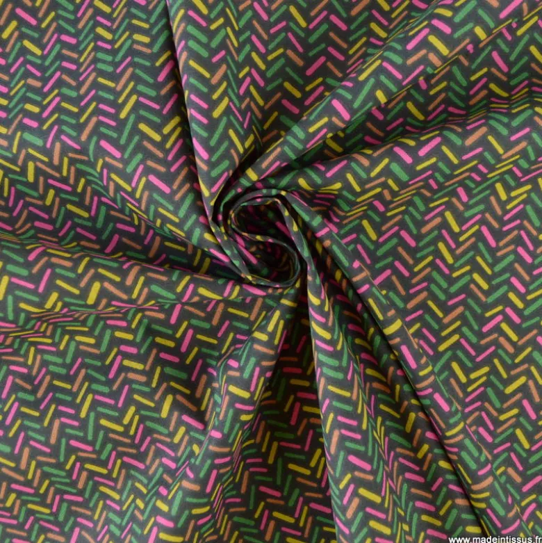 Tissu coton Gérard motif graphique bleu et orange - OEKO TEX