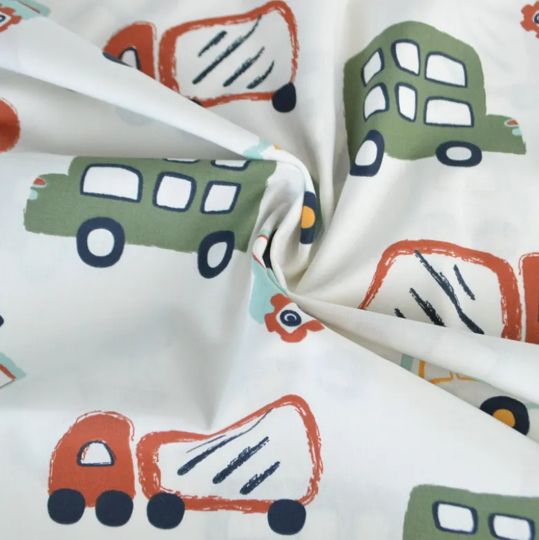 Tissu coton imprimé camions et voitures XXL fond blanc cassé - OEKO TEX