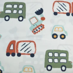 Tissu coton imprimé camions et voitures XXL fond blanc cassé - OEKO TEX