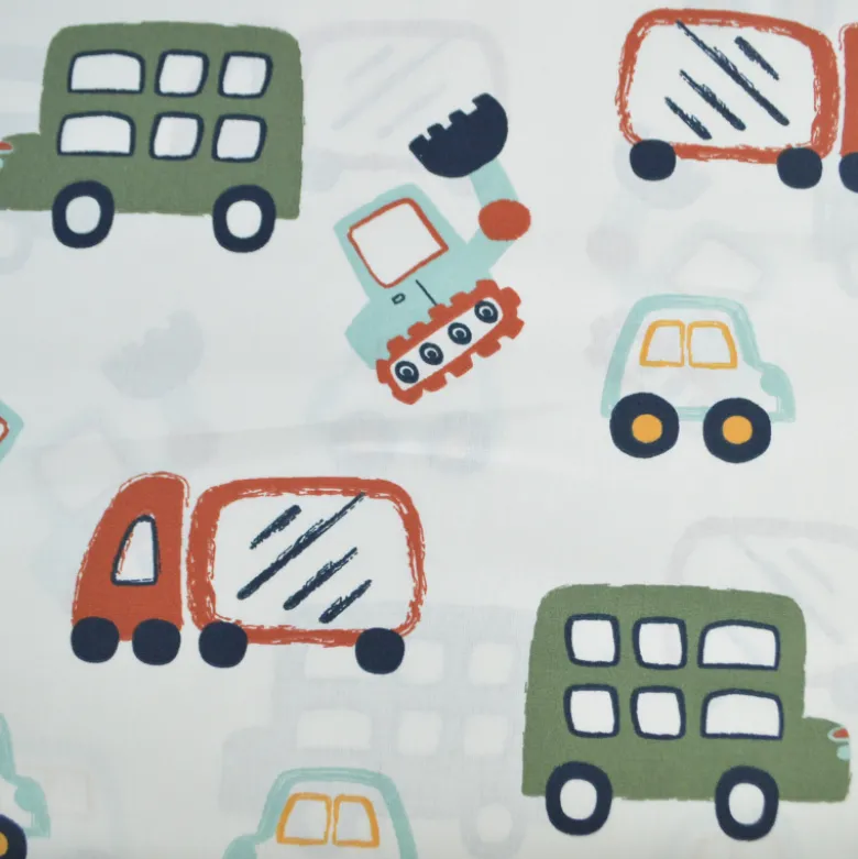 Tissu coton imprimé camions et voitures XXL fond blanc cassé - OEKO TEX