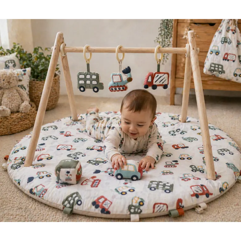 Tissu coton imprimé camions et voitures XXL fond blanc cassé - OEKO TEX