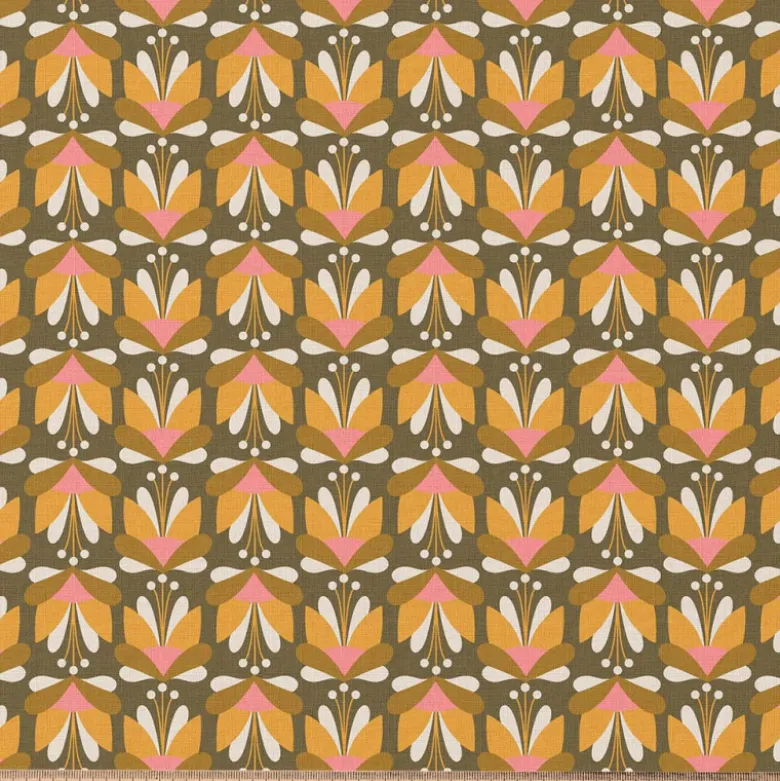 Tissu coton imprimé Emile motif fleurs vintage rose et jaune - OEKO TEX