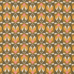 Tissu coton imprimé Emile motif fleurs vintage rose et jaune - OEKO TEX