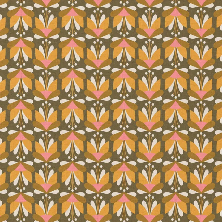Tissu coton imprimé Emile motif fleurs vintage rose et jaune - OEKO TEX