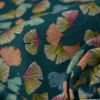 Tissu coton imprimé feuilles de Ginkgo Aphrodite fond Emeraude - OEKO TEX
