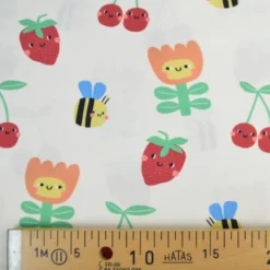 Tissu coton imprimé fleurs et fruits enfantins fond blanc cassé - OEKO TEX