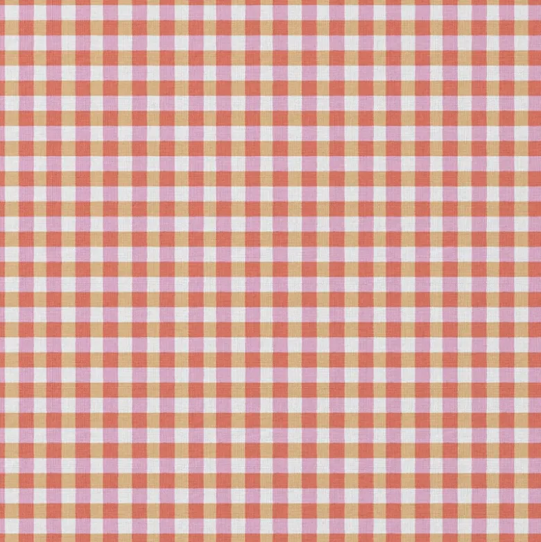 Tissu coton imprimé Kavia motif vichy rouge et rose - OEKO TEX