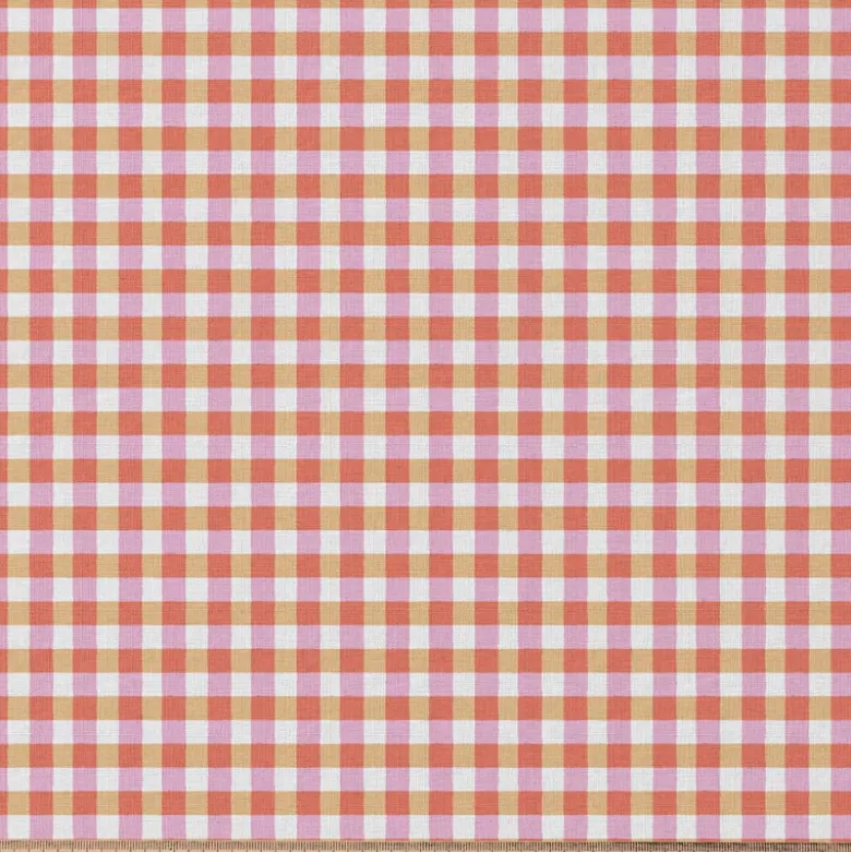 Tissu coton imprimé Kavia motif vichy rouge et rose - OEKO TEX