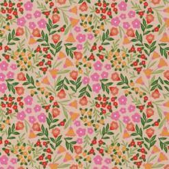 Tissu coton imprimé Martine motif fleurs rose et vertes - OEKO TEX