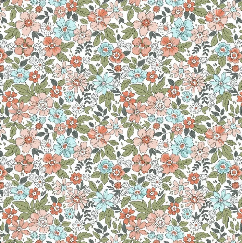 Tissu coton imprimé Pensée fleurs fond blanc - OEKO TEX