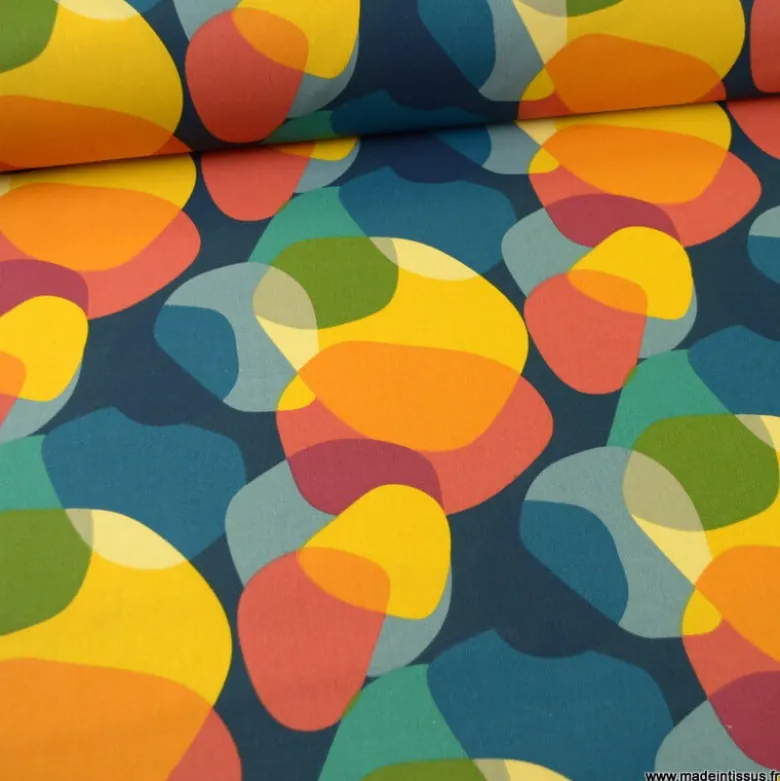 Tissu coton imprimé Sixties multicouleur - OEKO TEX