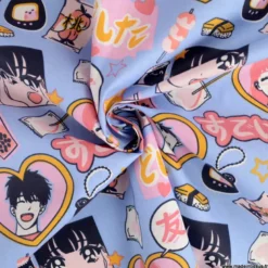 Tissu coton In Love motifs manga japonais bleu et rose - OEKO TEX