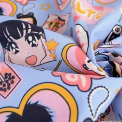 Tissu coton In Love motifs manga japonais bleu et rose - OEKO TEX
