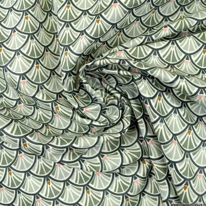 Tissu coton Jacinthe imprimé écailles grises - OEKO TEX