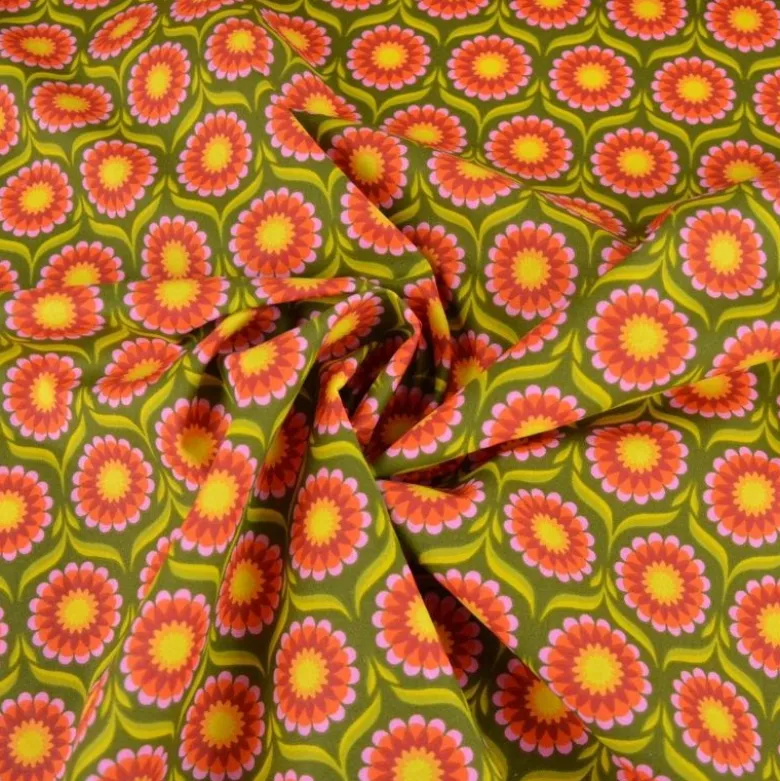 Tissu coton Jolijoli motif fleurs fond vert - OEKO TEX