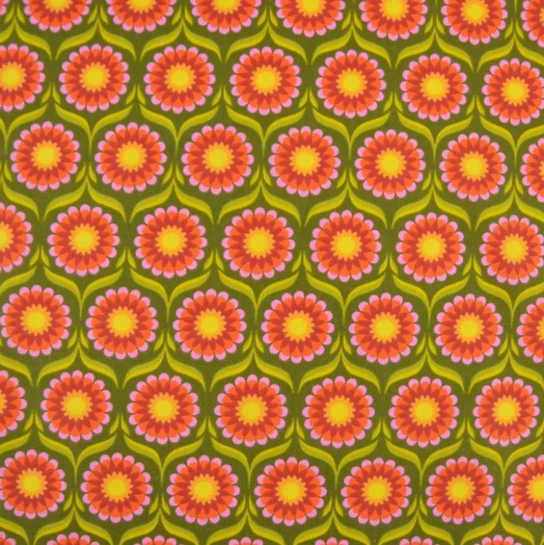Tissu coton Jolijoli motif fleurs fond vert - OEKO TEX