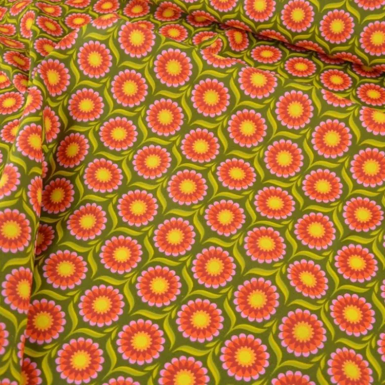 Tissu coton Jolijoli motif fleurs fond vert - OEKO TEX