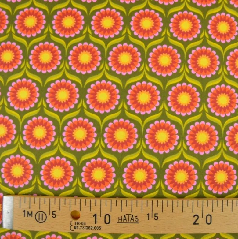 Tissu coton Jolijoli motif fleurs fond vert - OEKO TEX