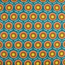 Tissu coton Jolijoli motif fleurs fond turquoise - OEKO TEX