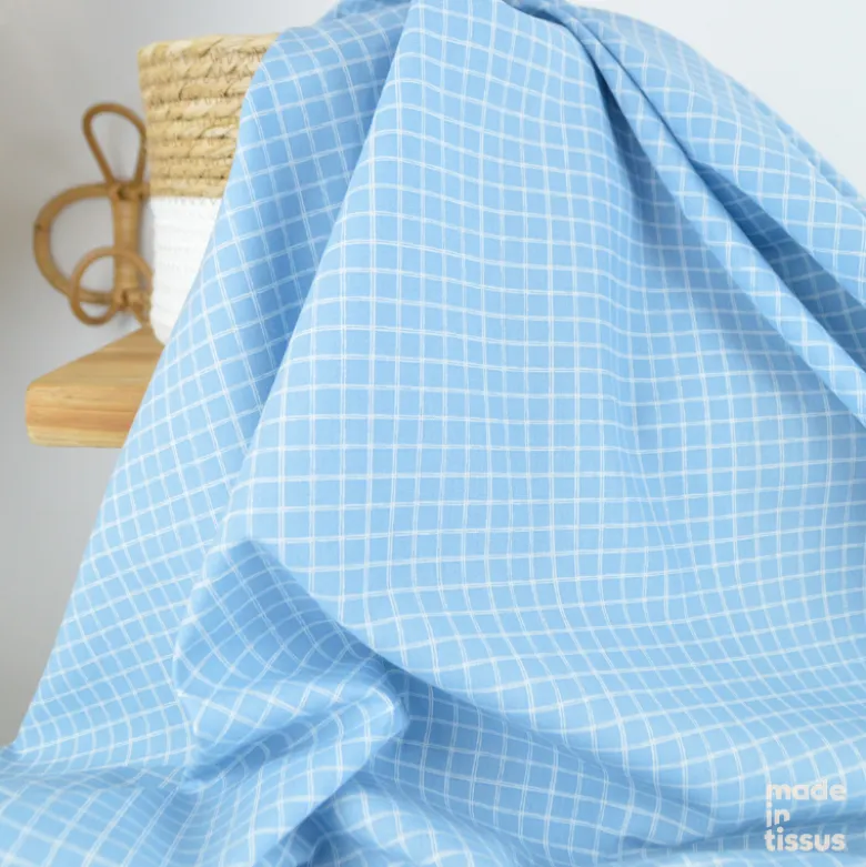 Tissu coton Jules à carreaux coloris bleu et blanc - OEKO TEX