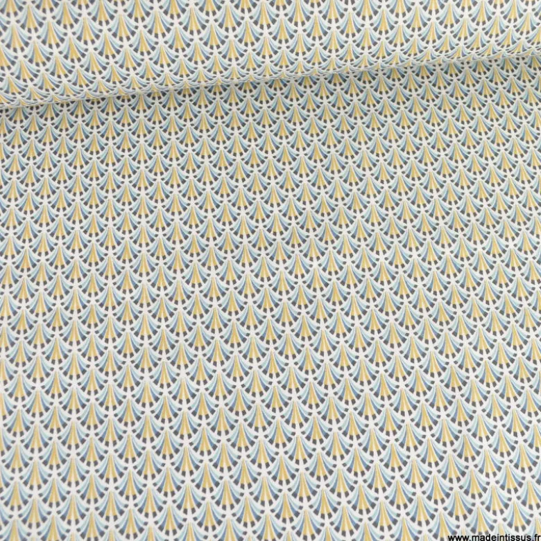 Tissu coton Kolius motif écailles coloris Bleu et blanc - OEKO TEX
