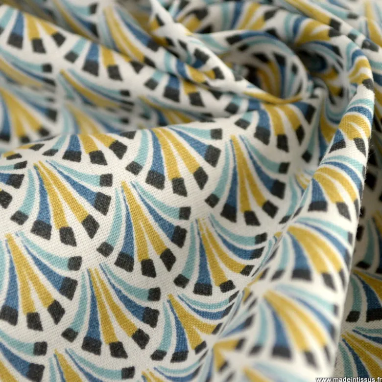 Tissu coton Kolius motif écailles coloris Bleu et blanc - OEKO TEX