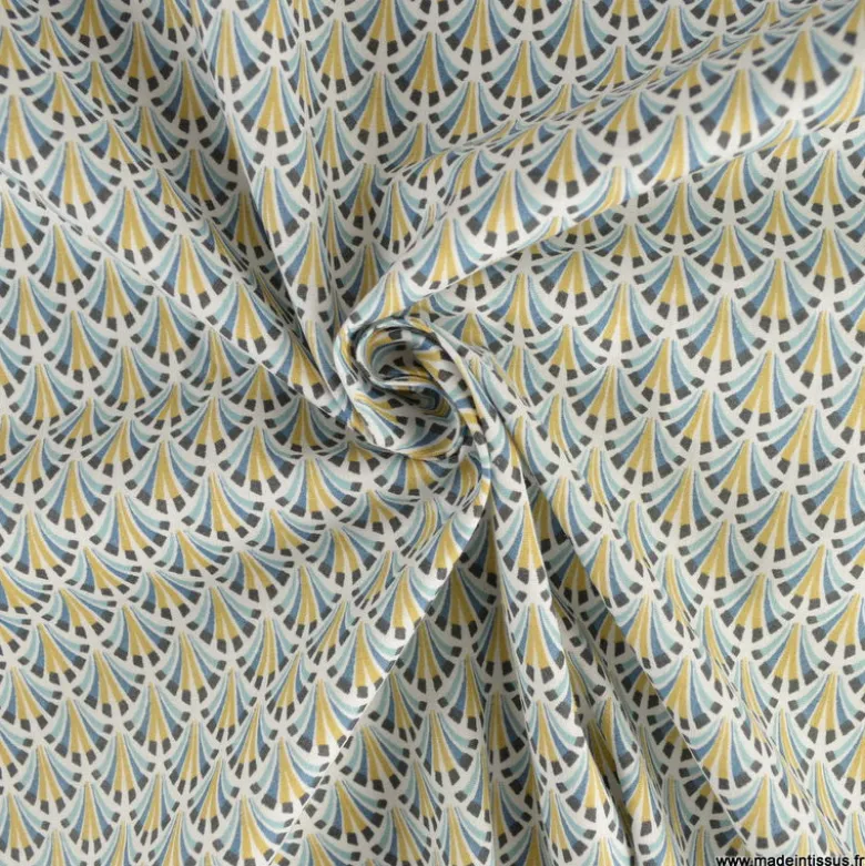Tissu coton Kolius motif écailles coloris Bleu et blanc - OEKO TEX