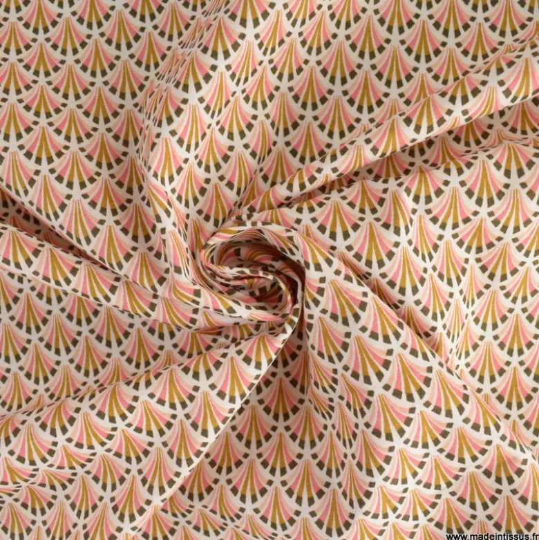 Tissu coton Kolius motif écailles coloris Sorbet et blanc - OEKO TEX