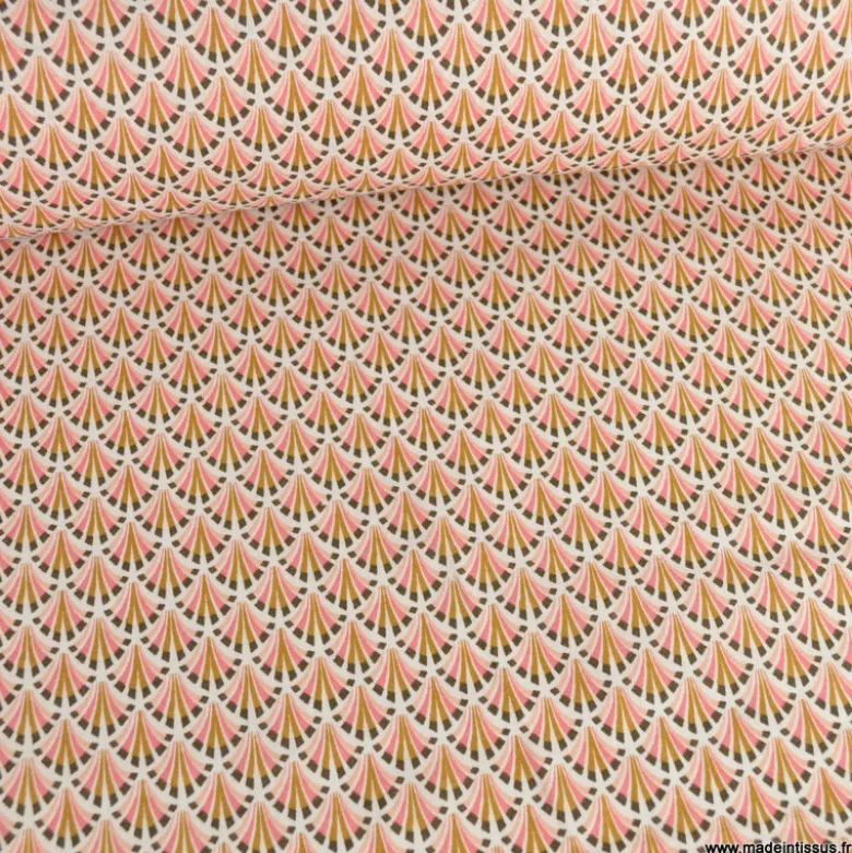 Tissu coton Kolius motif écailles coloris Sorbet et blanc - OEKO TEX