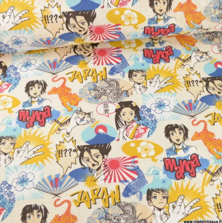 Tissu coton Kyoto motifs manga japonais - OEKO TEX