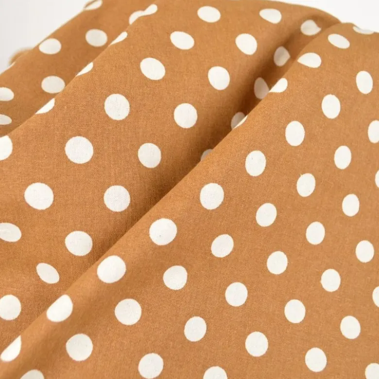 Tissu coton lavé - motif gros pois - Camel