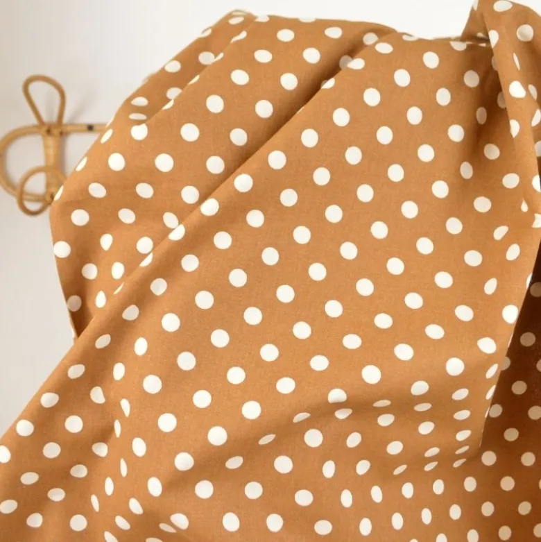 Tissu coton lavé - motif gros pois - Camel
