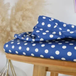 Tissu coton lavé motif Pois - Bleu indigo
