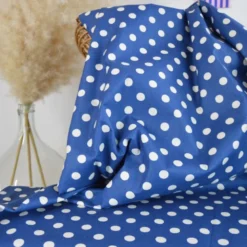 Tissu coton lavé motif Pois - Bleu indigo