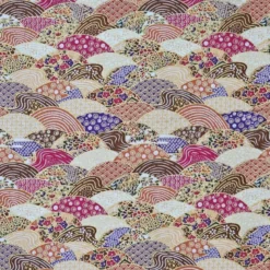 Tissu coton lourd Paysage Japonais or, rose et violet - OEKO TEX
