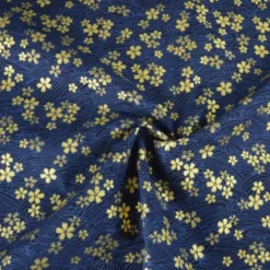 Tissu coton lourd Tatami motif fleurs et vagues japonaises Bleu - OEKO TEX