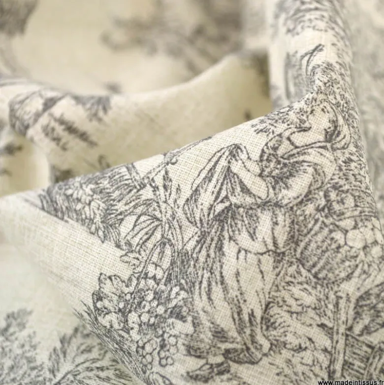 Tissu coton Mini Pastorale Toile de Jouy Lin et Noir - OEKO TEX