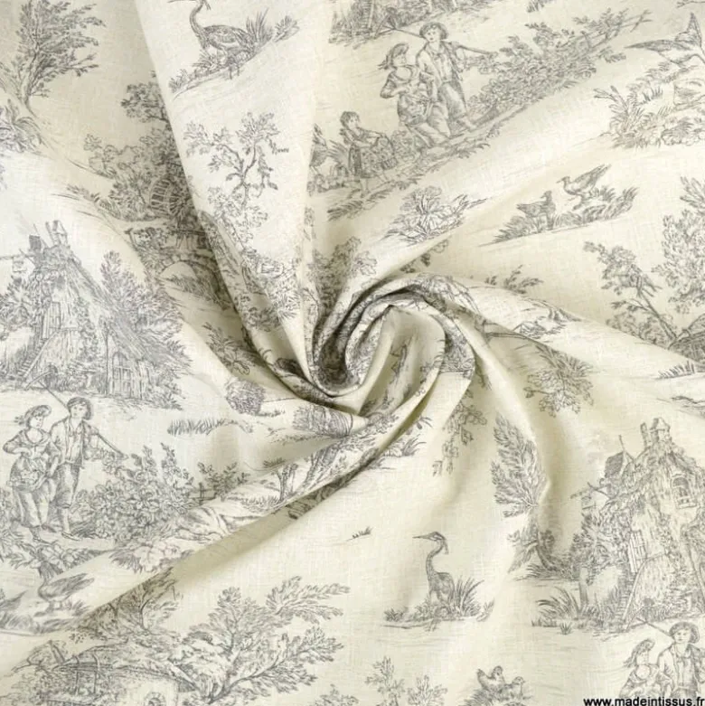 Tissu coton Mini Pastorale Toile de Jouy Lin et Noir - OEKO TEX