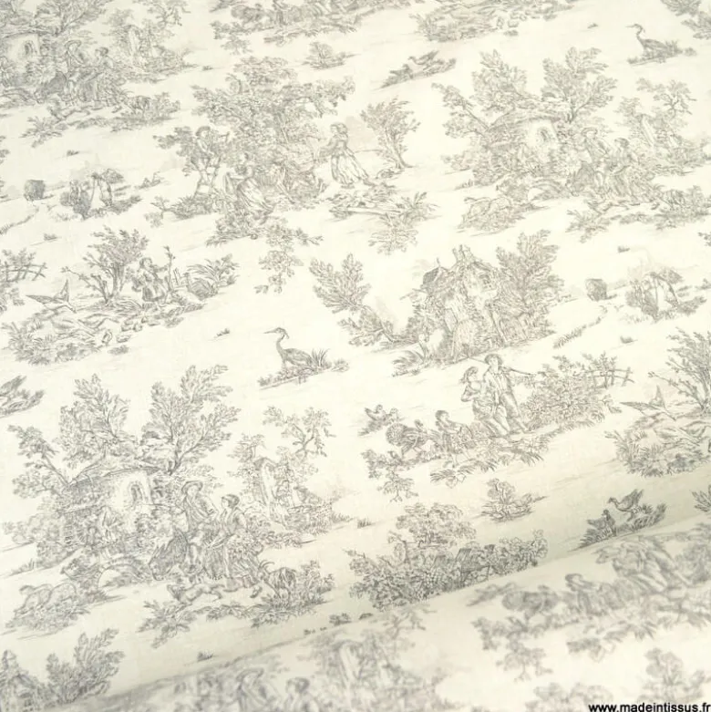 Tissu coton Mini Pastorale Toile de Jouy Lin et Noir - OEKO TEX