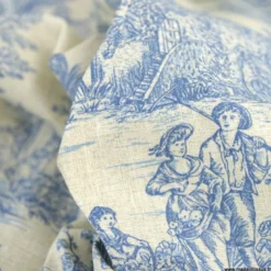 Tissu coton Mini Pastorale Toile de Jouy Lin et bleu - OEKO TEX
