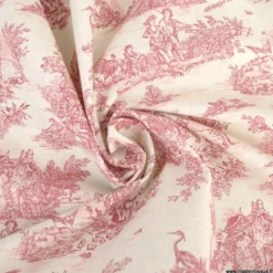 Tissu coton Mini Pastorale Toile de Jouy Lin et rouge - OEKO TEX