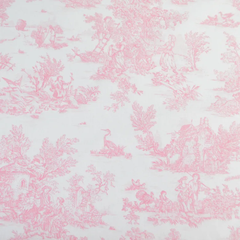 Tissu coton Mini Pastorale Toile de Jouy Rose et blanc cassé - OEKO TEX