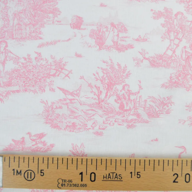 Tissu coton Mini Pastorale Toile de Jouy Rose et blanc cassé - OEKO TEX