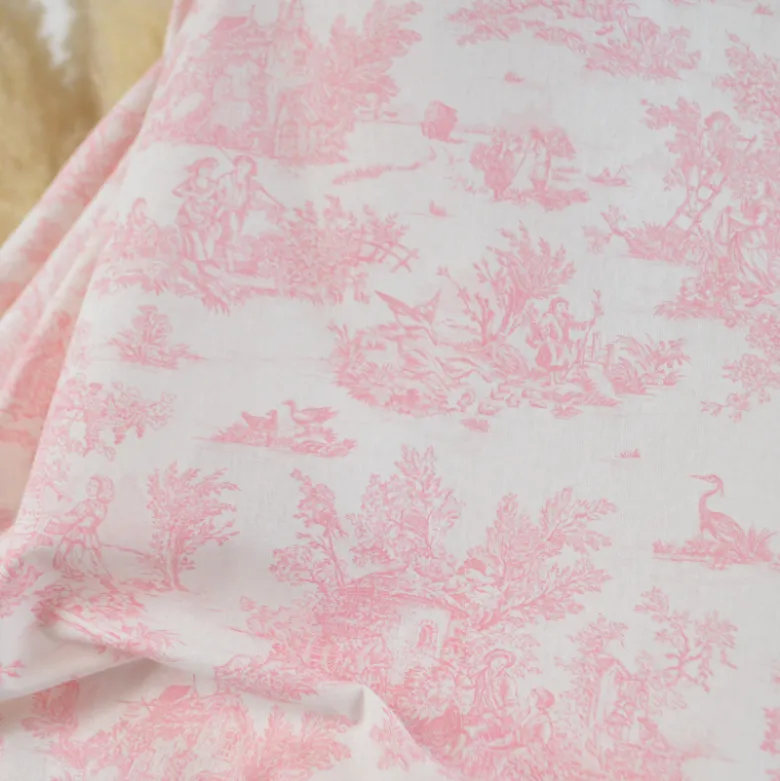 Tissu coton Mini Pastorale Toile de Jouy Rose et blanc cassé - OEKO TEX