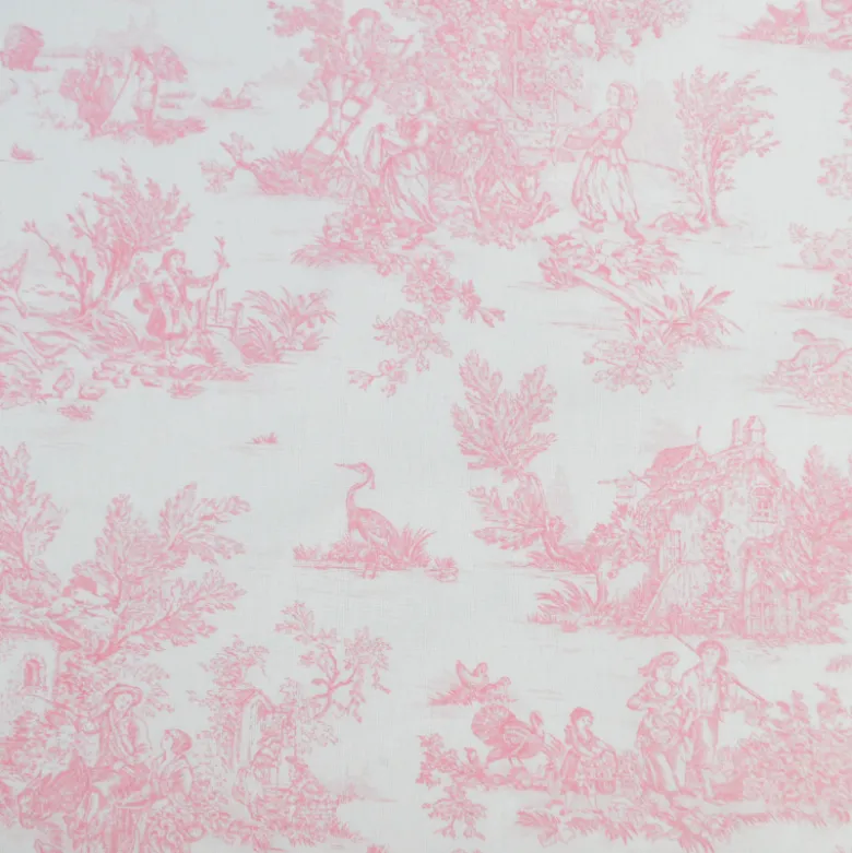 Tissu coton Mini Pastorale Toile de Jouy Rose et blanc cassé - OEKO TEX