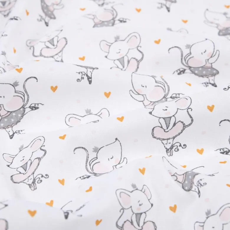 Tissu coton Misty motif souris danseuse en tutu fond blanc