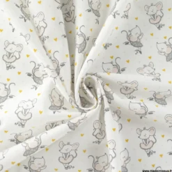 Tissu coton Misty motif souris danseuse en tutu fond blanc